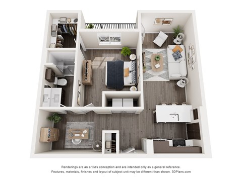 Floor plan for 1 bed, 1 bath, 778 sqft